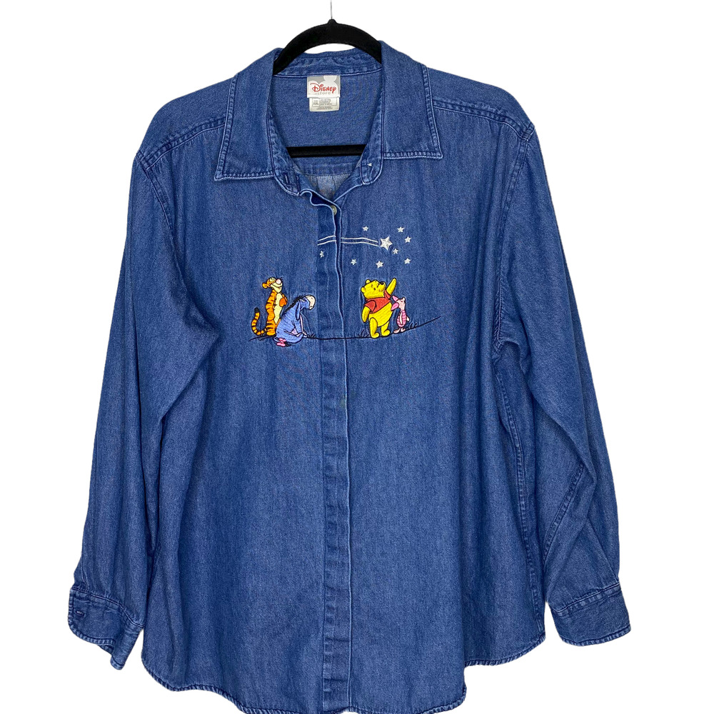 Disney Store Women's Winnie the Pooh Blue Button up Top  XXL
